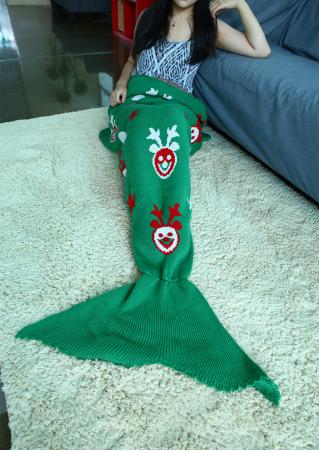 Christmas Reindeer Pattern Mermaid Tail Blanket