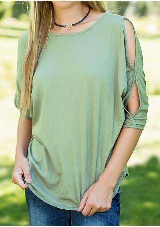 Solid Hollow Out O-Neck Blouse Without Necklace