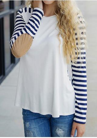 Striped Splicing Elbow Patch T-Shirt