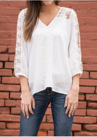 Solid Lace Splicing Three Quarter Sleeve Blouse