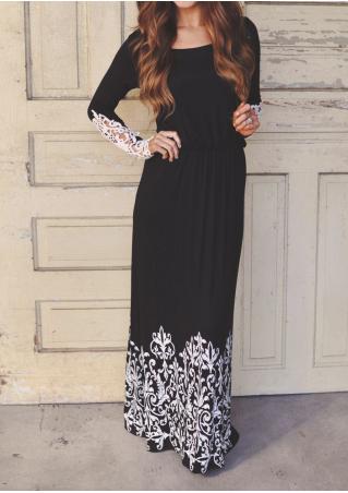 Printed Lace Detail Sleeve Maxi Dress