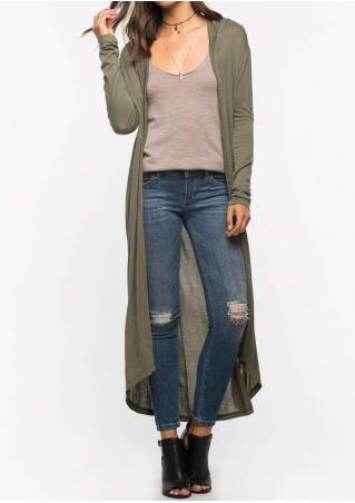 Solid Long Hooded Cardigan Without Necklace