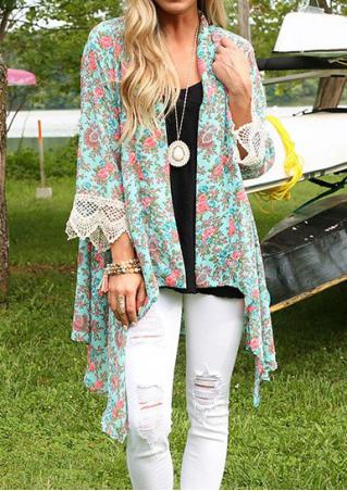 Floral Lace Splicing Asymmetric Cardigan Without Necklace