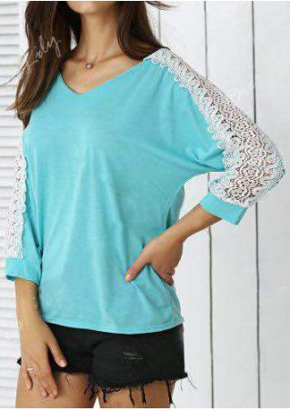 Lace Splicing V-Neck Blouse Without Necklace