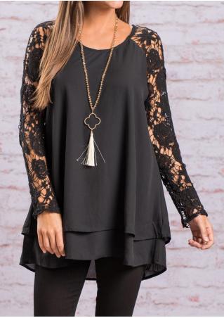 Solid Layered Lace Splicing Blouse Without Necklace