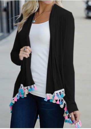 Tassel Splicing Long Sleeve Cardigan Without Necklace