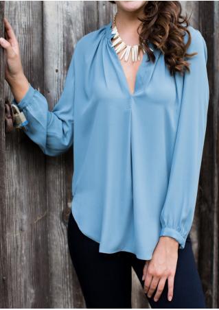 Solid Ruffled V-Neck Blouse Without Necklace