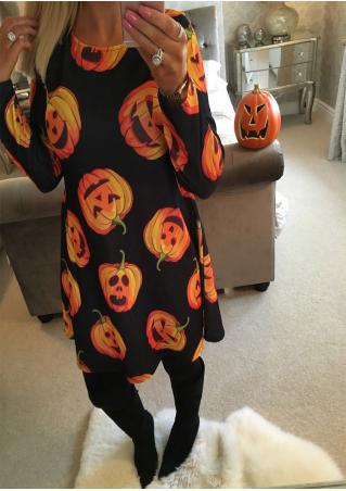 Halloween Pumpkin Printed Long Sleeve Mini Dress