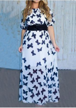 Butterfly Printed Plus Size Maxi Dress