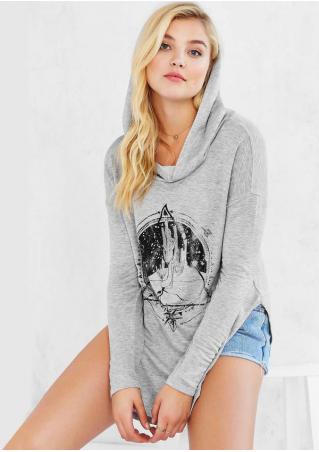 Printed Long Sleeve Hoodie Without Necklace