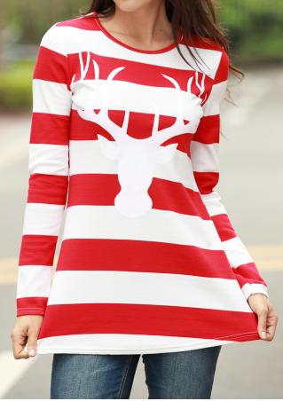Striped Deer Pattern Casual Blouse