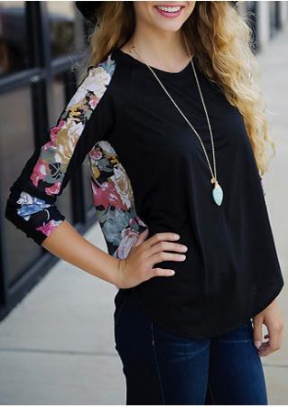 Floral Splicing O-Neck Blouse Without Necklace