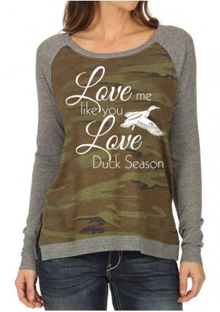 Letter Camouflage Printed Long Sleeve Sweatshirt
