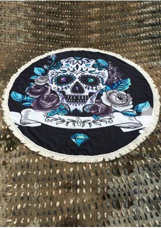 Skull Printed Tassel Round Blanket