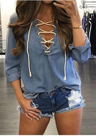 Solid Lace Up Tab-Sleeve Blouse