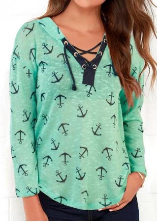Anchor Printed Lace Up Hoodie