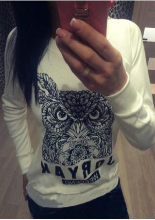 Owl Letter Printed Casual Sweatshirt