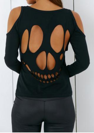 Solid Skull Hollow Out Blouse