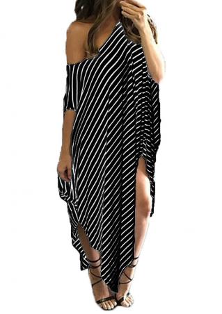 Striped Asymmetric Plus Size Maxi Dress