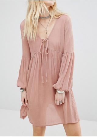 Solid Tie Ruffled Mini Dress Without Necklace