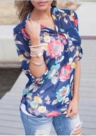 Floral Front Pocket See-Through Blouse Without Necklace