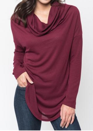 Solid Draped Long Sleeve Blouse