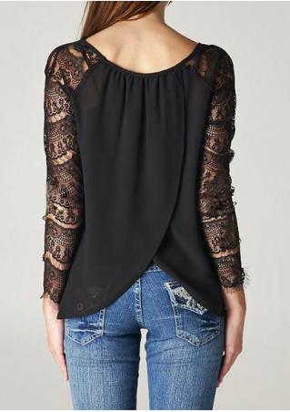 Solid Lace Splicing Back Cross Blouse