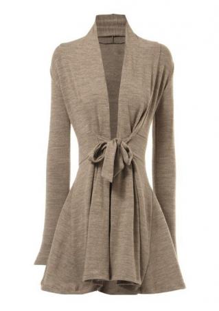 Solid Front Tie Long Sleeve Cardigan