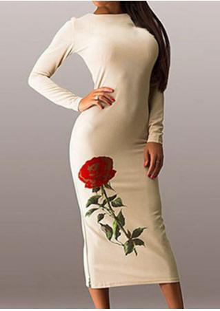 Rose Printed Long Sleeve Bodycon Dress