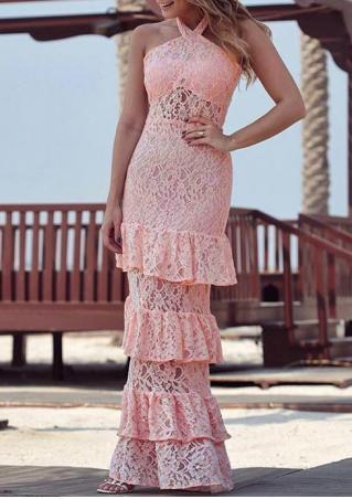 Solid Layered Lace Bodycon Maxi Dress