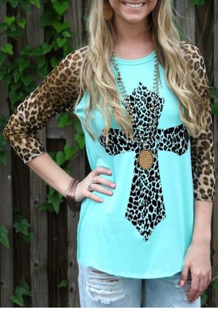 Leopard Splicing O-Neck T-Shirt Without Necklace