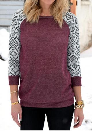 Geometric Printed Splicing O-Neck Sweatshirt Without Necklace