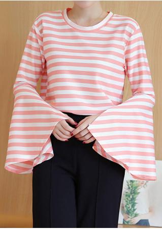 Striped Flare Sleeve Casual Blouse