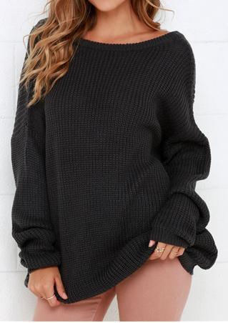 Solid Backless Long Sleeve Loose Sweater