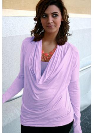 Solid Draped Long Sleeve Blouse Without Necklace