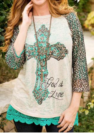 Leopard Cross Printed Splicing T-Shirt Without Necklace
