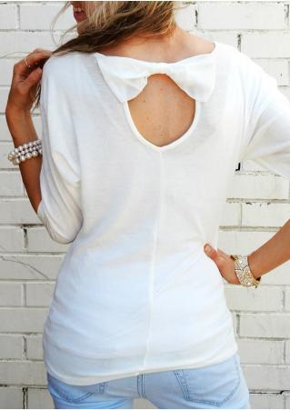 Solid Back Bow O-Neck Blouse