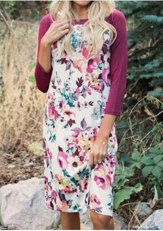 Floral Printed Splicing Casual Dress
