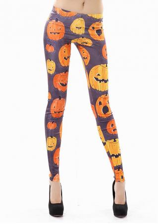 Halloween Pumpkin Printed Stretchy Leggings