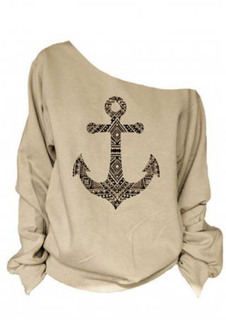 Anchor Printed Off Shoulder Sweatshirt