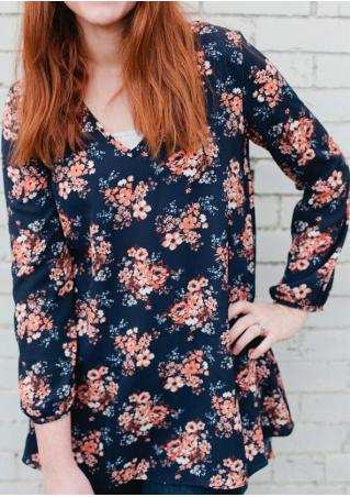 Floral Asymmetric Casual Blouse Without Necklace
