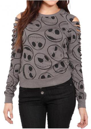 Christmas Jack Heads Printed Hollow Out Blouse