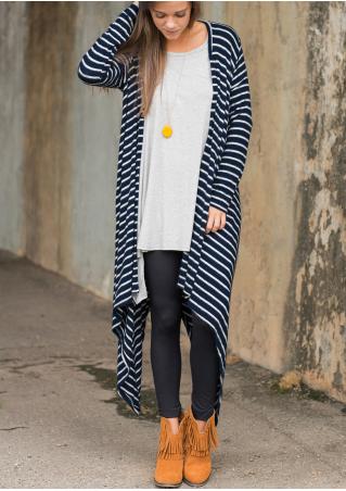 Striped Asymmetric Cardigan Without Necklace