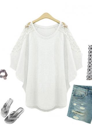 Solid Lace Splicing Loose Blouse