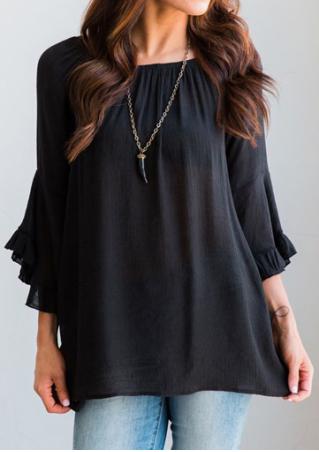 Solid Ruffled Flare Sleeve Blouse Without Necklace
