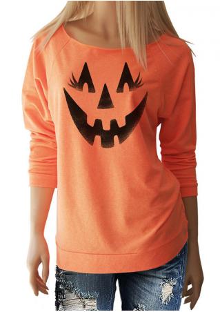 Halloween Pumpkin Face Printed Sweatshirt