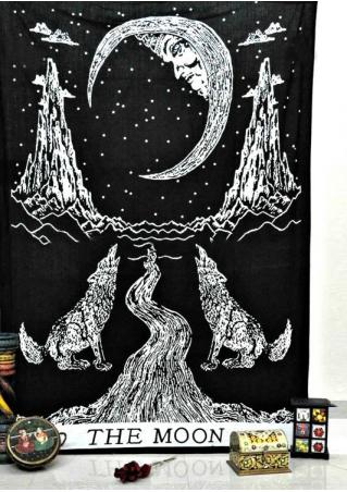 Crying Wolf Moon Tarot Printed Rectangle Tapestry