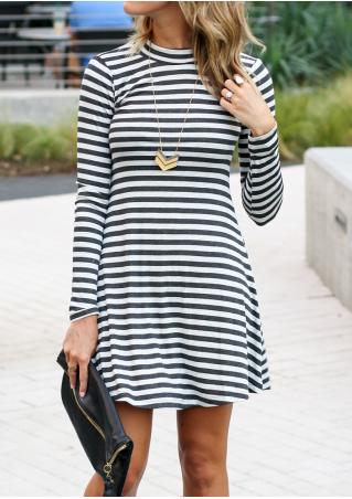 Striped Long Sleeve Slim Dress Without Necklace