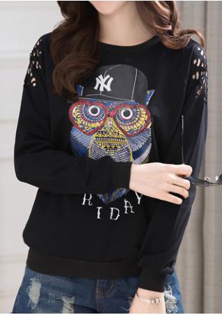 Owl Printed Hollow Out Sweatshirt