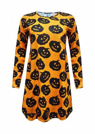 Halloween Pumpkin Spider Web Casual Dress